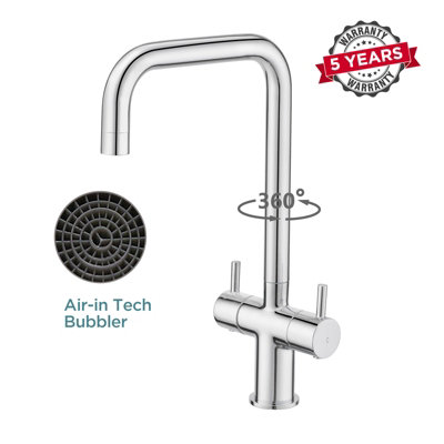 BATHWEST Kitchen Mixer Taps Brass Chromed Dual Lever U-Neck 360 Swivel Kitchen Sink Tap Basin Faucet