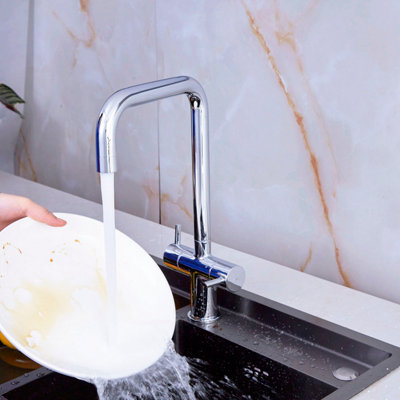 BATHWEST Kitchen Mixer Taps Brass Chromed Dual Lever U-Neck 360 Swivel Kitchen Sink Tap Basin Faucet