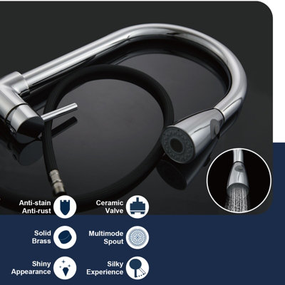 Bathwest Kitchen Mixer Taps with Pull Out Sprayer, Swivel Single Handle High Arc Pull Down Stainless Steel Sink Faucet