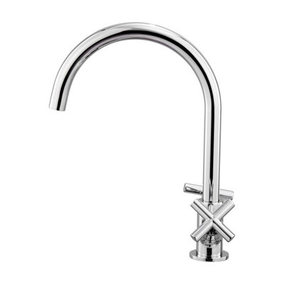 BATHWEST Kitchen Sink Tap Mixer 2 Cross Handle Swivel Spout Tap Sink  Faucet Chrome Brass