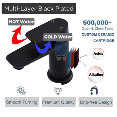 BATHWEST Matte Black Bathroom Basin Mixer Tap Mono Sink Mixer Taps Single Lever & Waste