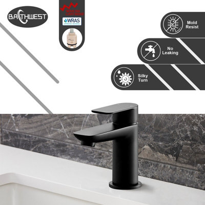 BATHWEST Matte Black Bathroom Basin Mixer Tap Mono Sink Mixer Taps Single Lever & Waste