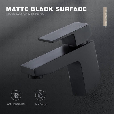 BATHWEST Matte Black Bathroom Basin Mixer Tap Sink Mixer Taps Black Single Lever