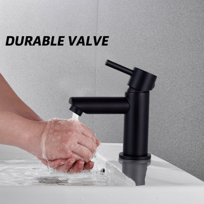 BATHWEST Matte Black Single Lever Faucet Bathroom Sink Taps Brass Solid Basin Mixer Tap with Waste