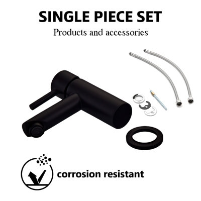 BATHWEST Matte Black Single Lever Faucet Bathroom Sink Taps Brass Solid Basin Mixer Tap with Waste