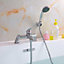BATHWEST Mixer Taps with Shower Head Chrome Single Lever Deck Mount Monobloc Bathroom Tub Filler Taps Solid Brass Free