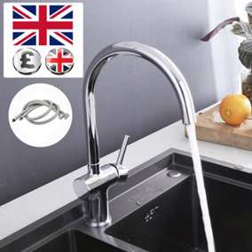 BATHWEST Modern Kitchen Sink Tap with UK Standard Fittings Single Lever Solid Brass Kitchen Taps Mixer
