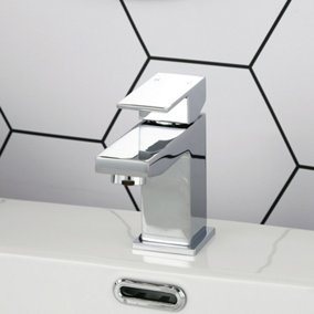 BATHWEST Monoblock Bathroom Sink Taps Chrome Brass Basin Mixer Taps Single Lever Square Faucet
