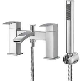 BATHWEST Square Waterfall Bath Taps with Shower Bath Mixer Taps with Shower Chrome Solid Brass Bathroom Sink Taps