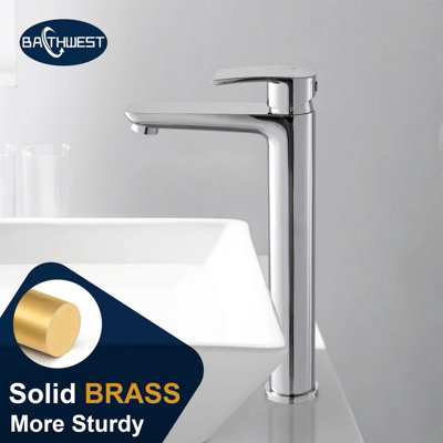 BATHWEST Tall Bathroom Basin Mixer Taps, High Rise Faucet for Countertop Basin, Tall Monobloc Lever Sink Taps