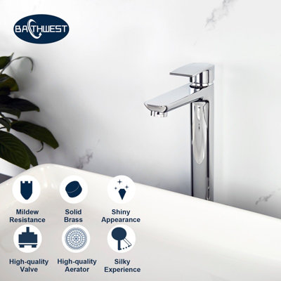 BATHWEST Tall Bathroom Basin Mixer Taps, High Rise Faucet for Countertop Basin, Tall Monobloc Lever Sink Taps