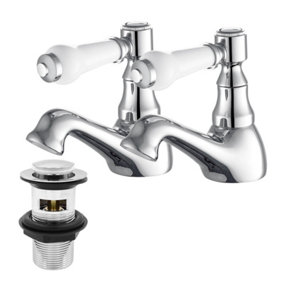 BATHWEST Traditional Bathroom Sink Taps Chrome Brass Cloakroom Victorian Basin Taps Pair with Waste