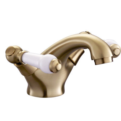 BATHWEST Traditional Victorian Basin Mixer Tap Vintage Brass Dual Lever Handle Faucet
