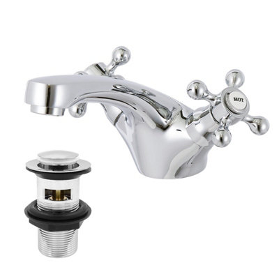 BATHWEST Traditional Victorian Style Bathroom Basin Sink Mixer Taps   Bathwest Traditional Victorian Style Bathroom Basin Sink Mixer Taps Twin Cross With Waste~0705252411726 01c MP