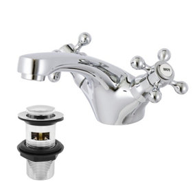 BATHWEST Traditional Victorian Style Bathroom Basin Sink Mixer Taps Twin Cross with Waste
