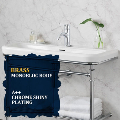 BATHWEST Traditional Victorian Style Bathroom Chrome Brass Basin Sink Mixer Taps Mixer with Waste