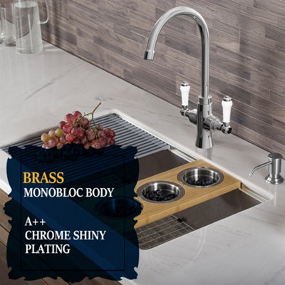 BATHWEST Victoria Kitchen Sink Taps Chrome Brass Faucet Lever Kitchen Mixer Taps  Ceramic Deco Handle 360 Swivel Neck
