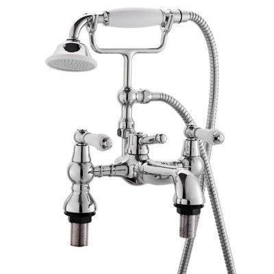 BATHWEST Victorian Bath Taps with Shower Traditional Telephone Bathroom Bathtub Filler Tap Deck Mounted Cross Dual Handle Shower