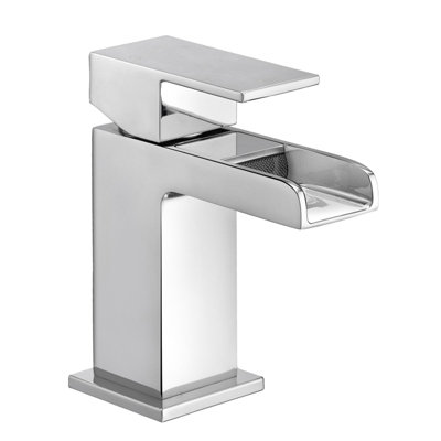 BATHWEST Waterfall Basin Taps with Drainer Square Chrome Brass Cloakroom Bathroom Sink Taps for Basin with Waste
