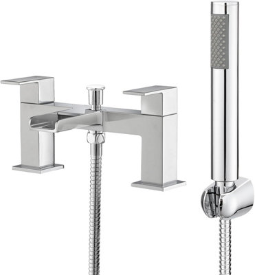 BATHWEST Waterfall Bath Tap with Shower Square Chrome Brass Bathroom ...