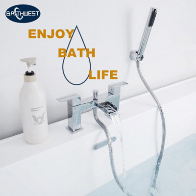 BATHWEST Waterfall Bath Tap with Shower Square Chrome Brass Bathroom Taps & Shower