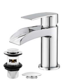 BATHWEST Waterfall Bathroom Basin Sink Mixer Taps Mono Taps Mixer Single Lever & Waste