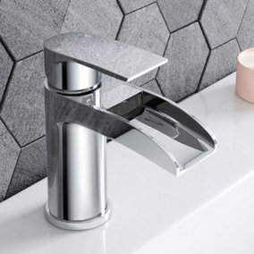 BATHWEST Waterfall Chrome Bathroom Monobloc Basin Sink Mixer Taps Single Lever Taps Mixer Faucet