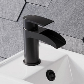 BATHWEST Waterfall Matte Black Bathroom Basin Sink Mixer Taps Mono Single Lever Faucet