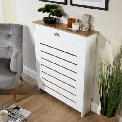 Batley White & Sonoma Oak Small Radiator Cover with Single Storage Drawer