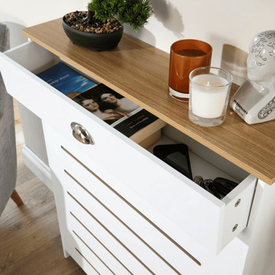 Batley White & Sonoma Oak Small Radiator Cover with Single Storage Drawer