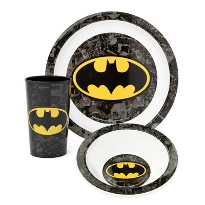 Batman Childrens/Kids Tableware Set Black/White/Yellow (One Size)
