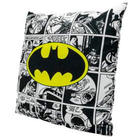 Batman Logo Polyester Comic Cushion Black/White/Yellow (One Size)