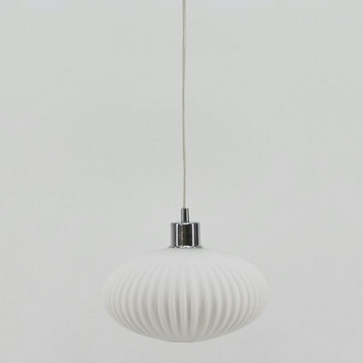 Baton - White Ribbed Oval Glass with Chrome Pendant Fitting