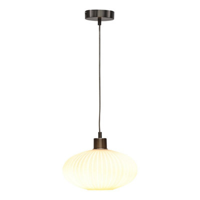 Baton - White Ribbed Oval Glass with Satin Nickel Pendant Fitting
