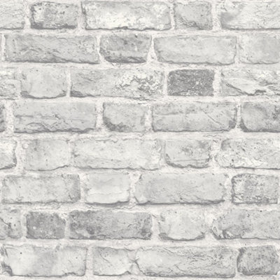 Battersea Brick Wall Effect Wallpaper In Grey at B&Q