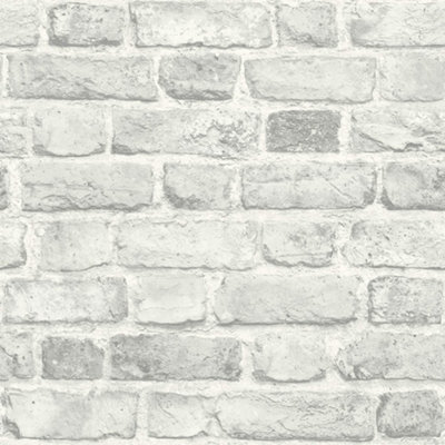 Buy Battersea Brick Wall Effect Wallpaper In White DIY at B&Q