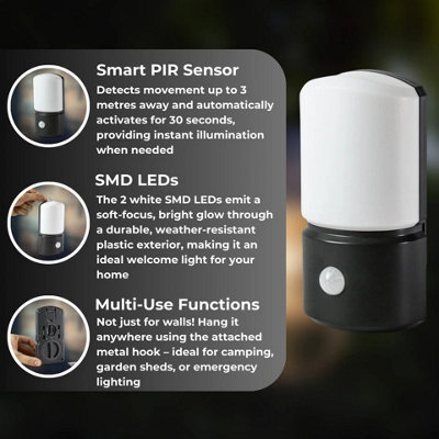 Battery LED PIR Motion Sensor Wall Light Outdoor Security Lamp Black