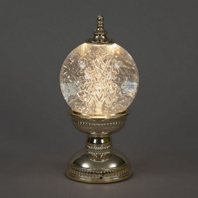 Battery Operated 24cm Gold Water Globe with Snowflake: Warm White LED with Timer Function