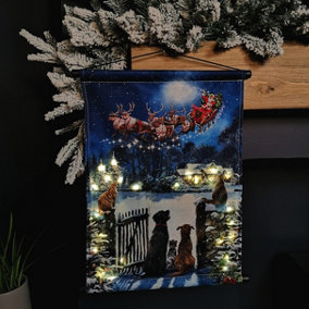 Battery Operated 47cm x 38cm Light up Cats and Dogs Snowy Scene Christmas Hanging Wall Art