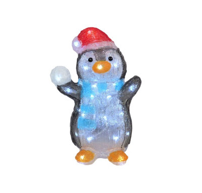 Battery operated Acrylic Christmas Penguin Light Bright White LED Light Snowball Fight Blue Scarf