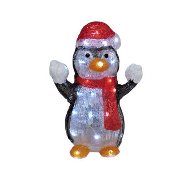 Battery operated Acrylic Christmas Penguin Light Bright White LED Light Snowball Fight Red Scarf