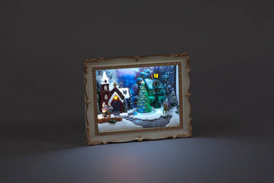 Battery-Operated LED Christmas Caroler Scene with Rotating Tree and 8 Classic Songs - 20cm Lighted Frame