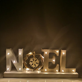 Battery Operated LED Wooden Noel Christmas Sign Decoration with Snowflake