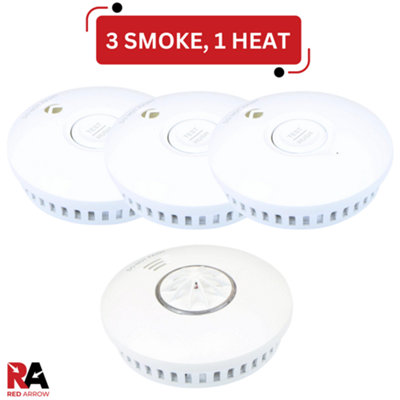 Battery Operated Smoke Detectors & Heat Alarm Radio Frequency Interconnect: 3 Smoke / 1 Heat