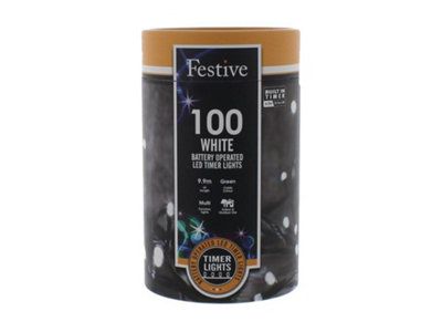 Battery Operated Timer lights - White - 100 LEDs (P032199)