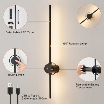 Battery Operated Wall Light, USB Rechargeable Wall Lamp with Remote & Touch Control - 2 Pack
