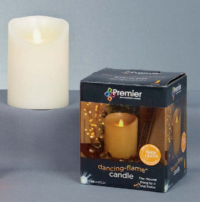 Battery Operated Wax Candle With Dancing Flame in Ivory - 18cm