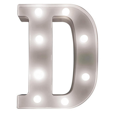 Battery Powered 3D Letter D LED Light - Freestanding or Wall Mounted Alphabet Lighting Home or Party Decoration - H22 x W14 x D3cm