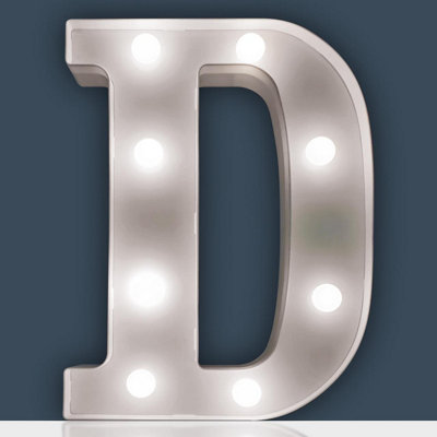 Battery Powered 3D Letter D LED Light - Freestanding or Wall Mounted Alphabet Lighting Home or Party Decoration - H22 x W14 x D3cm