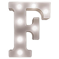 Battery Powered 3D Letter F LED Light - Freestanding or Wall Mounted Alphabet Lighting Home or Party Decoration - H22 x W14 x D3cm